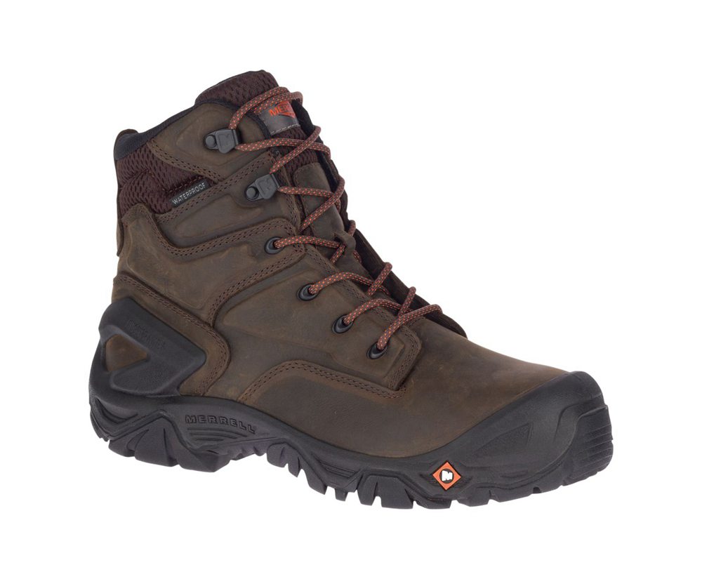 Kozaki Merrell Męskie Brązowe - Strongfield Skórzane X 7\" Waterproof Comp Toe - 613084-BPZ